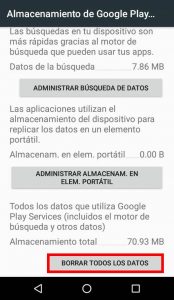 Eliminar datos Google Play Services