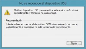 no se reconoce el dispositivo USB