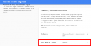 Verificacion 2 pasos Google